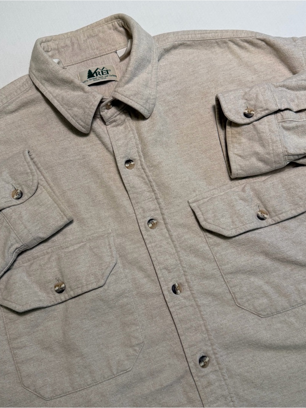 Vintage REI Chamois Flannel Men L LOOSE Utility Worker Trail Hike Camp Button Up